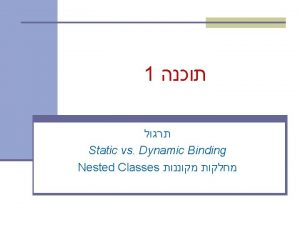 1 Static vs Dynamic Binding Nested Classes class