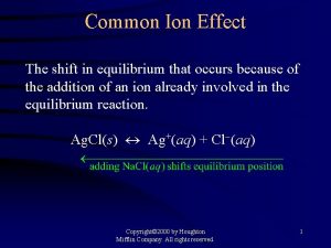Common Ion Effect The shift in equilibrium that