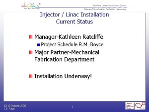 Injector Linac Installation Current Status ManagerKathleen Ratcliffe Project