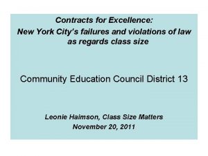 Contracts for Excellence New York Citys failures and