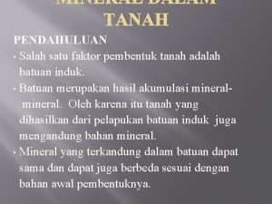 MINERAL DALAM TANAH PENDAHULUAN Salah satu faktor pembentuk