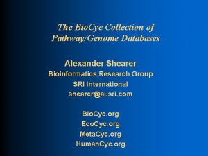 The Bio Cyc Collection of PathwayGenome Databases Alexander