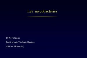 Les mycobactries Dr N Fortineau BactriologieVirologieHygine CHU de