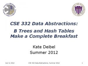 CSE 332 Data Abstractions B Trees and Hash