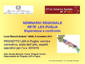 SEMINARIO REGIONALE RETE LES PUGLIA Esperienze a confronto