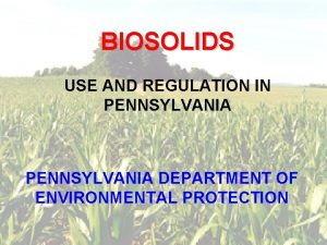 BIOSOLIDS USE AND REGULATION IN PENNSYLVANIA DEPARTMENT OF