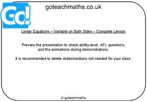 Linear Equations Variable on Both Sides Complete Lesson