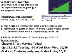 Geometry Date 10172011 Obj SWBAT find slopes of