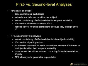 First vs Secondlevel Analyses First level analyses done