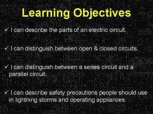 Learning Objectives I can describe the parts of