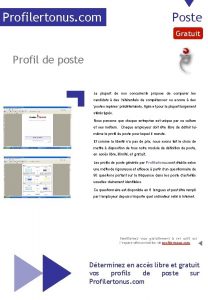 Profilertonus com Poste Gratuit Profil de poste La