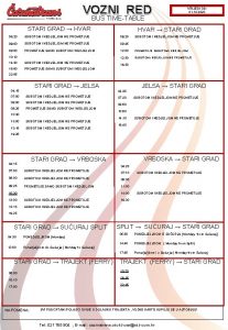 VOZNI RED BUS TIMETABLE STARI GRAD HVAR VRIJEDI