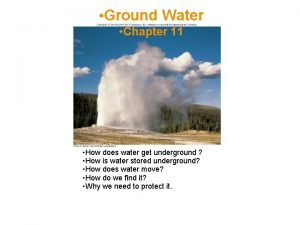 Ground Water Chapter 11 How does water get