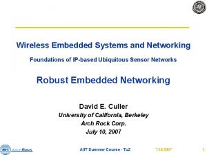 Wireless Embedded Systems and Networking Foundations of IPbased