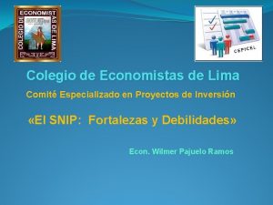 Colegio de Economistas de Lima Comit Especializado en