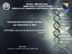 BOSNA I HERCEGOVINA MINISTARSTVO SIGURNOSTI Bi H AGENCIJA