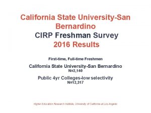 California State UniversitySan Bernardino CIRP Freshman Survey 2016