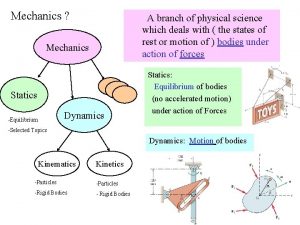 Mechanics A branch of physical science which deals
