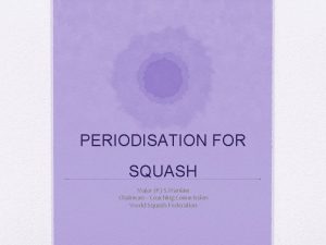 PERIODISATION FOR SQUASH Major R S Maniam Chairman