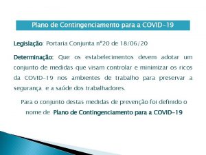 Plano de Contingenciamento para a COVID19 Legislao Portaria