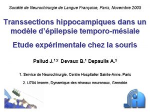 Socit de Neurochirurgie de Langue Franaise Paris Novembre