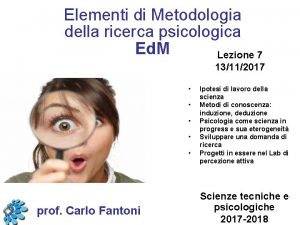 Elementi di Metodologia della ricerca psicologica Ed M