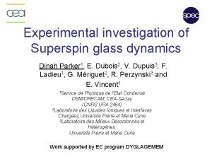 Experimental investigation of Superspin glass dynamics Dinah Parker