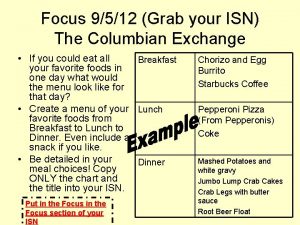 Focus 9512 Grab your ISN The Columbian Exchange