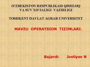 OZBEKISTON RESPUBLIKASI QISHLOQ VA SUV XOJALIGI VAZIRLIGI TOSHKENT