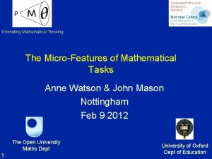 Promoting Mathematical Thinking The MicroFeatures of Mathematical Tasks