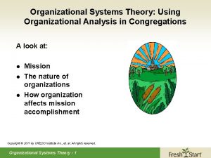 Organizational Systems Theory Using Organizational Analysis in Congregations