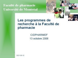 Facult de pharmacie Universit de Montral Les programmes