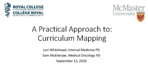 A Practical Approach to Curriculum Mapping Lori Whitehead