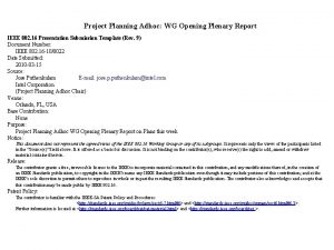 Project Planning Adhoc WG Opening Plenary Report IEEE