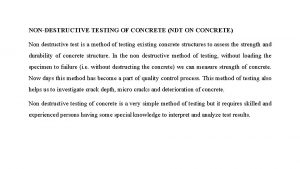 NONDESTRUCTIVE TESTING OF CONCRETE NDT ON CONCRETE Non