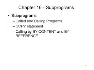 Chapter 16 Subprograms Subprograms Called and Calling Programs