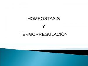 HOMEOSTASIS Y TERMORREGULACIN Homeostasis TERMORREGULACION Todos los seres