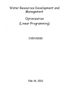 Water Resources Development and Management Optimization Linear Programming