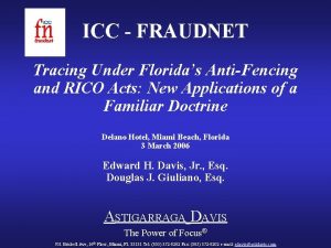 ICC FRAUDNET Tracing Under Floridas AntiFencing and RICO