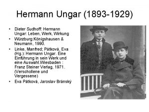 Hermann Ungar 1893 1929 Dieter Sudhoff Hermann Ungar