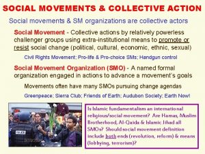 SOCIAL MOVEMENTS COLLECTIVE ACTION Social movements SM organizations