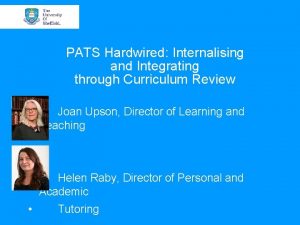 PATS Hardwired Internalising and Integrating through Curriculum Review