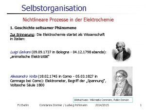 Selbstorganisation Nichtlineare Prozesse in der Elektrochemie 1 Geschichte
