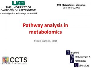 UAB Metabolomics Workshop December 2 2015 Pathway analysis