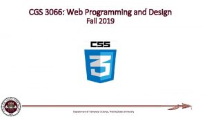 CGS 3066 Web Programming and Design Fall 2019