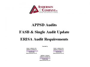 APPSD Audits FASB Single Audit Update ERISA Audit