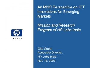 An MNC Perspective on ICT Innovations for Emerging