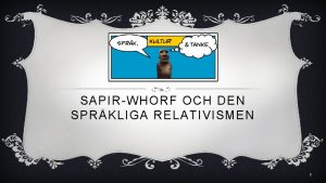 SAPIRWHORF OCH DEN SPRKLIGA RELATIVISMEN 1 SPRKLIG RELATIVISM