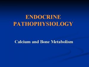 ENDOCRINE PATHOPHYSIOLOGY 5 Metabolic Bone Diseases Calcium and