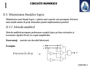 1 CIRCUITE NUMERICE II 4 Minimizarea funciilor logice